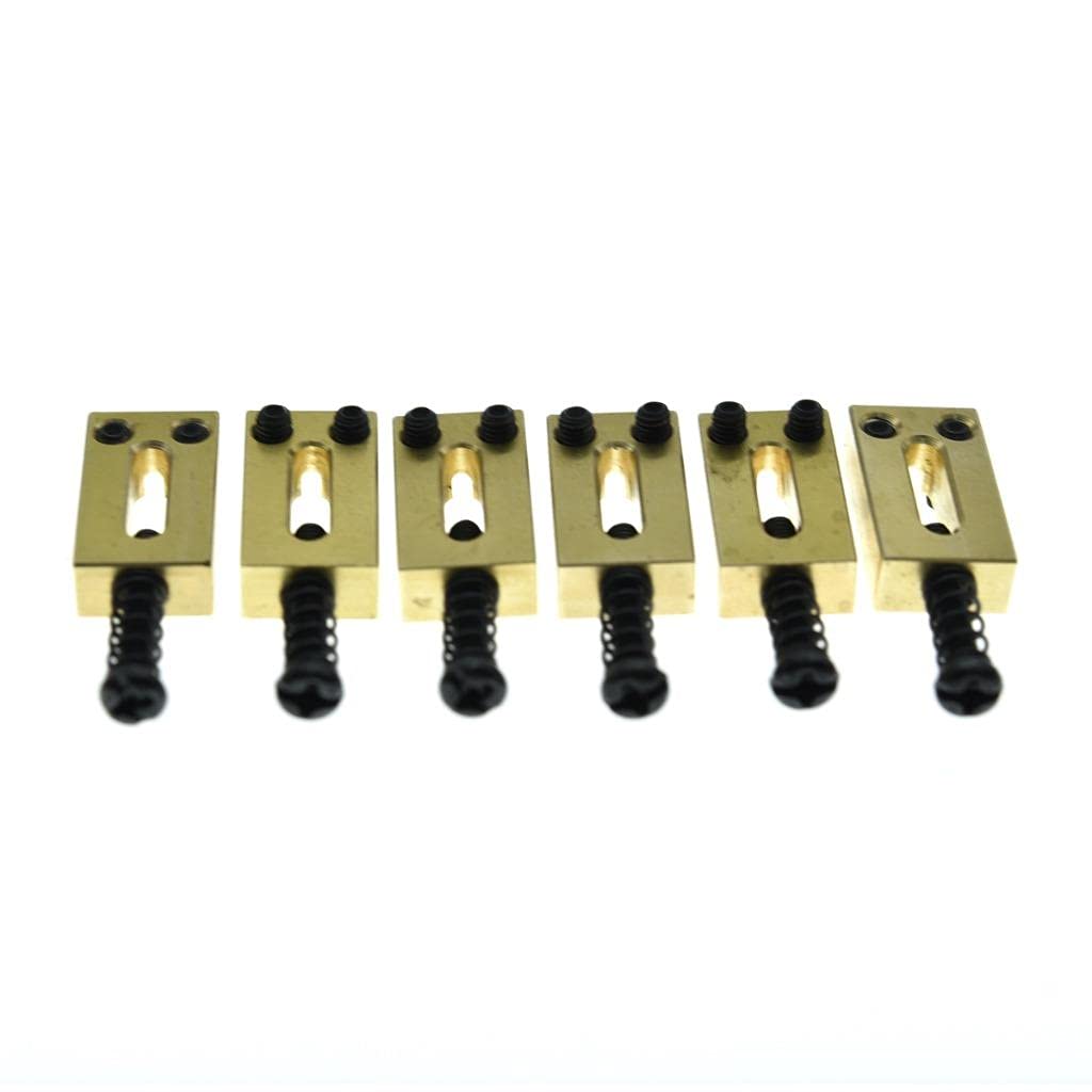 KAISH Solid Brass Guitar Bridge Saddles Brass Saddle 10.8mm String Spacing with Black Screws for Stratocaster/Telecaster